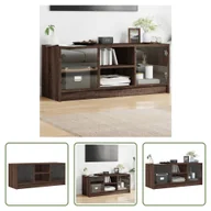 Szafki RTV - The Living Store szafka pod telewizor z przeszklonymi drzwiami brązowy dąb 102x37x42 cm - miniaturka - grafika 1