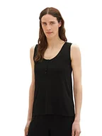 Koszulki i topy damskie - TOM TAILOR Damski top Basic z zapięciem na guziki, 14482 – Deep Black, L - miniaturka - grafika 1