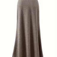 Spódnice - TEMU Elegancka Brązowa Spódnica Midi A-Linii z Miękką, Skręconą Teksturą - Wysoki Stan, Przepuszczający Design dla Kobiet, Idealna na Wiosnę//Jesień, - miniaturka - grafika 1