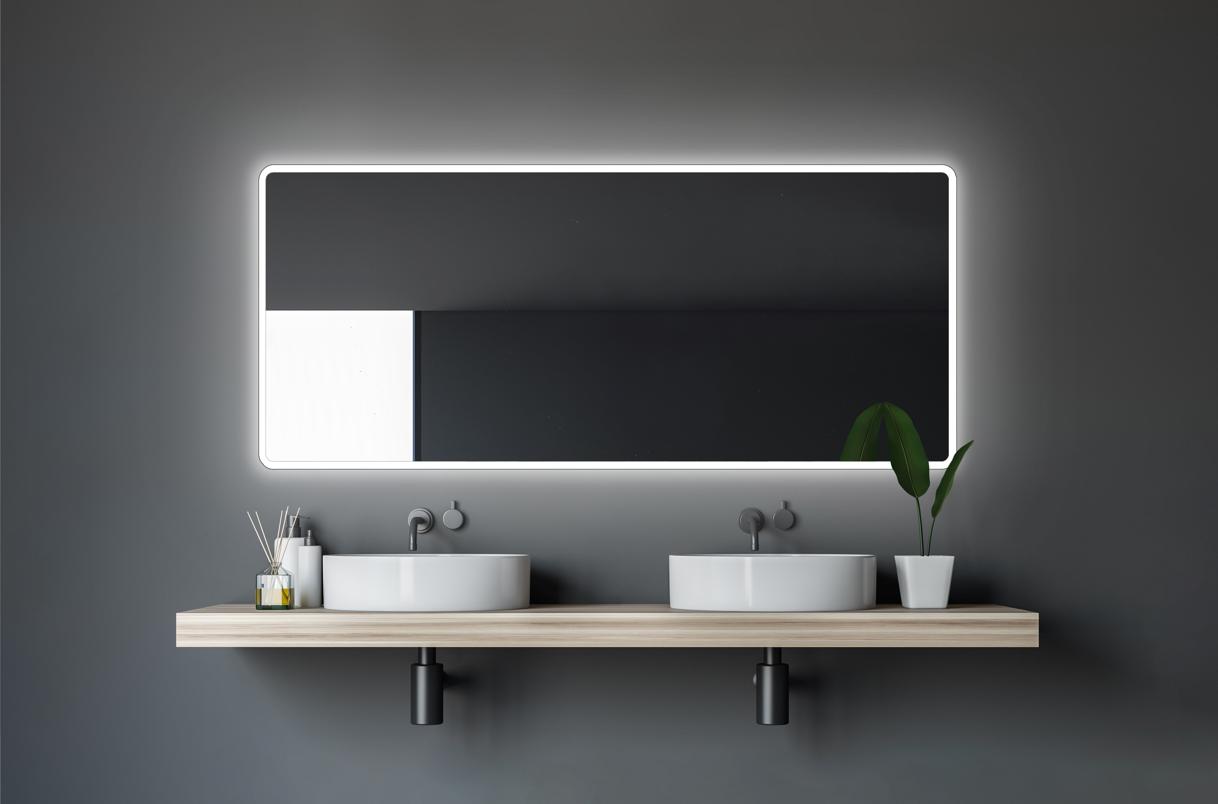 Lustro łazienkowe z oświetleniem TALOS Moon LED 160x70 cm - odporne na wilgoć dzięki aluminiowej ramie - jasny, neutralny biały kolor