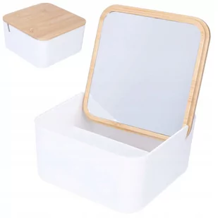 Organizer łazienkowy z lusterkiem bambus kosmetyki - Pojemniki łazienkowe - miniaturka - grafika 1