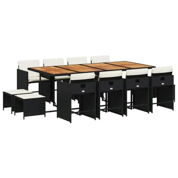 Zestaw mebli ogrodowych rattan PE czarny/brązowy 220x106x73 cm