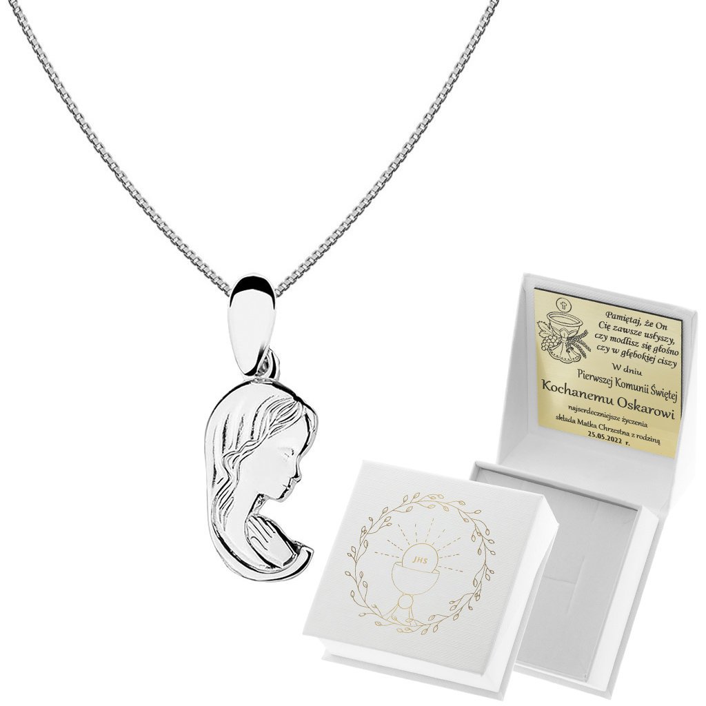 Srebrny komplet MEDALIK z łańcuszkiem popiersie ko