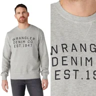 Bluzy męskie - Wrangler GRAPHIC CREW SWEAT Mid Grey Melee SZARA BLUZA Z NADRUKIEM L - miniaturka - grafika 1