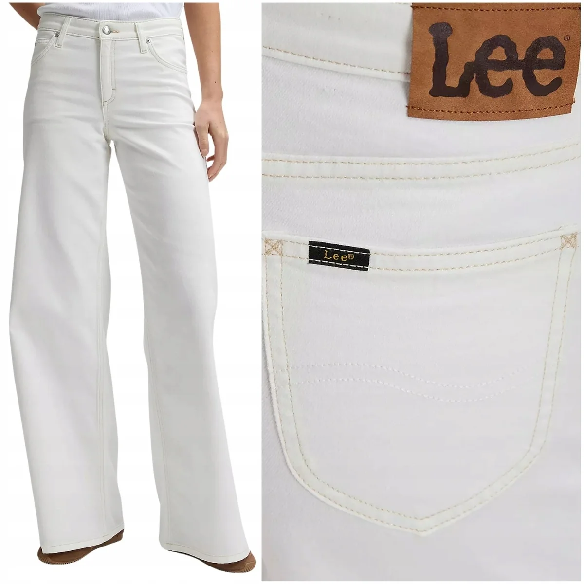 Lee Hope wysokie szerokie białe damskie spodnie jeansowe palazzo W26 L33