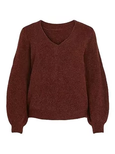 Vila Damski sweter z dzianiny, dekolt w serek, Fired Brick/Szczegóły: melanż, XS - Swetry damskie - miniaturka - grafika 1