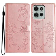 Portfele - Dla Motorola Moto G75 5G Portfel Etui na telefon Motyl Kwiatowy nadruk Skórzana klapka Pokrowiec - Różowe Złoto Wielobarwny Rose Gold - miniaturka - grafika 1