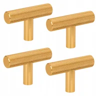 Meble modułowe i akcesoria - 4 x Gałka meblowa reling ryflowana radełkowana metalowa złoto szczotkowane - miniaturka - grafika 1