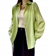 Koszule damskie - BAWEŁNIANA LUŹNA KOSZULA DAMSKA NA GUZIKI ZIELONA PISTACJOWA KOLOROWA - miniaturka - grafika 1