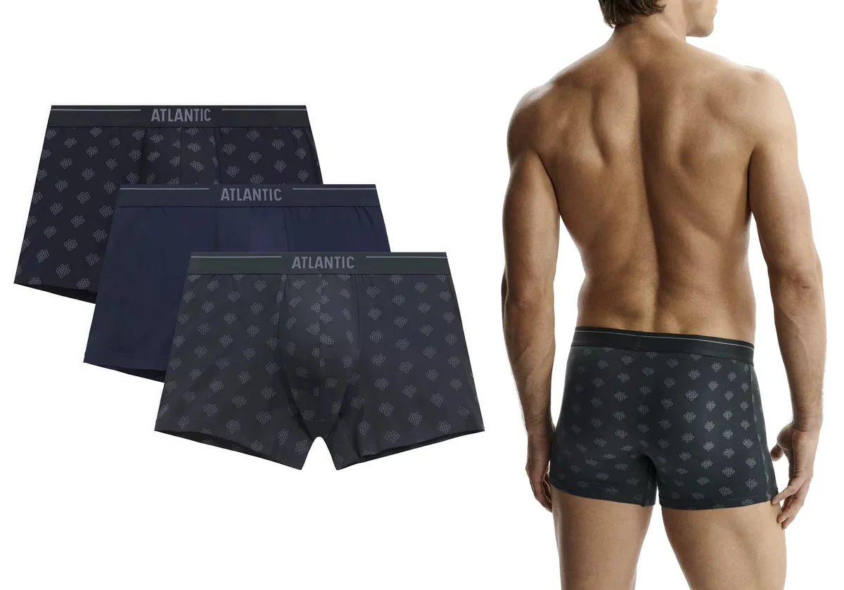 ATLANTIC Bokserki męskie klasyczne bawełna 3MH-240 szare 3-PACK M