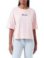 Koszulki i topy damskie - Armani Exchange Damska koszulka z logo Capsule Cropped Fit Crew Neck, Rosa, L - miniaturka - grafika 1