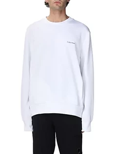 Bluzy męskie - Calvin Klein Męska bluza z mikrologo, ciężka dzianina, biały, L - grafika 1