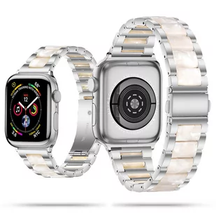 Perłowa hybrydowa bransoleta z żywicy i stali nierdzewnej Apple Watch 38 / 40 / 41 MM srebrna - Akcesoria do smartwatchy - miniaturka - grafika 1