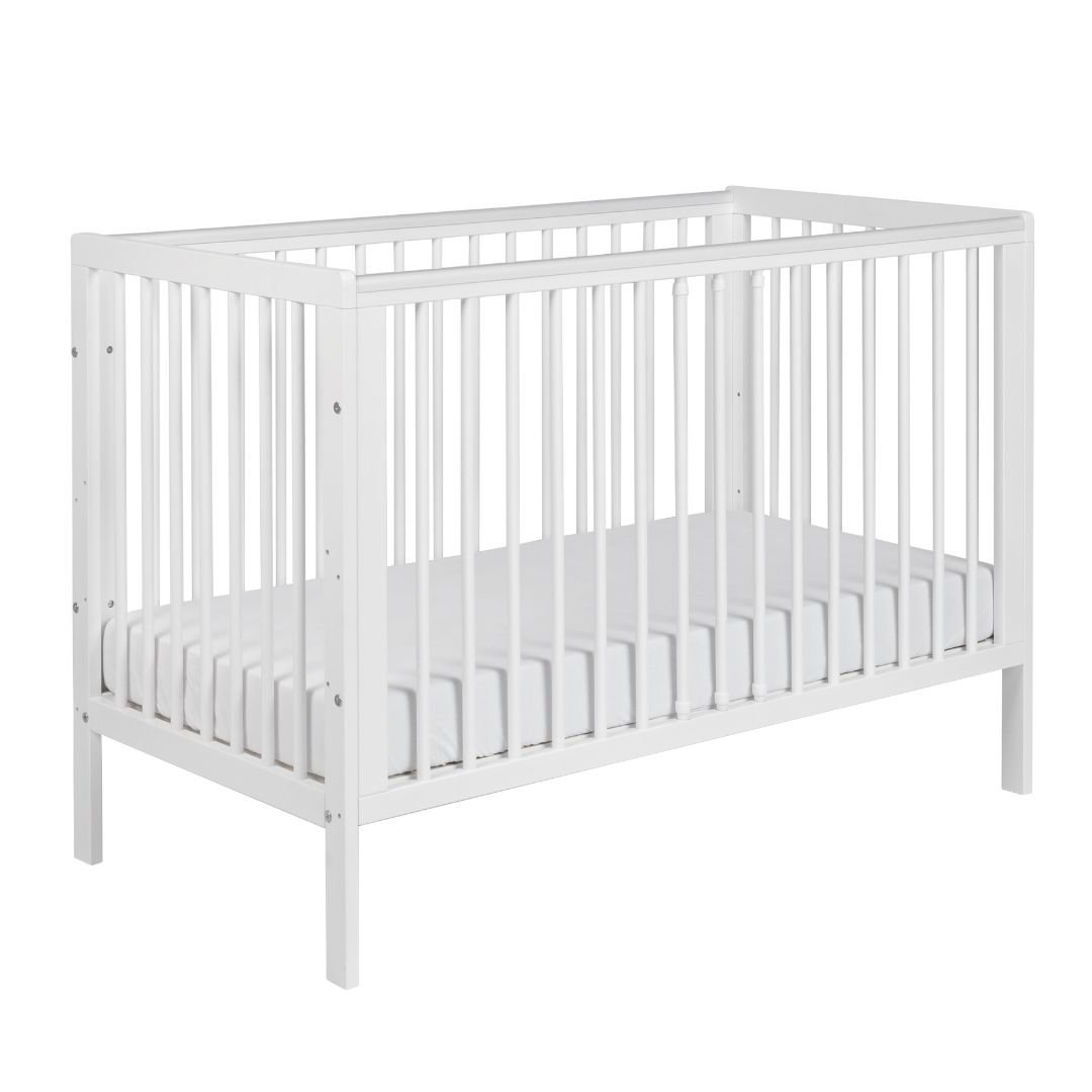 Łóżeczko drewniane z barierką TIMIO białe