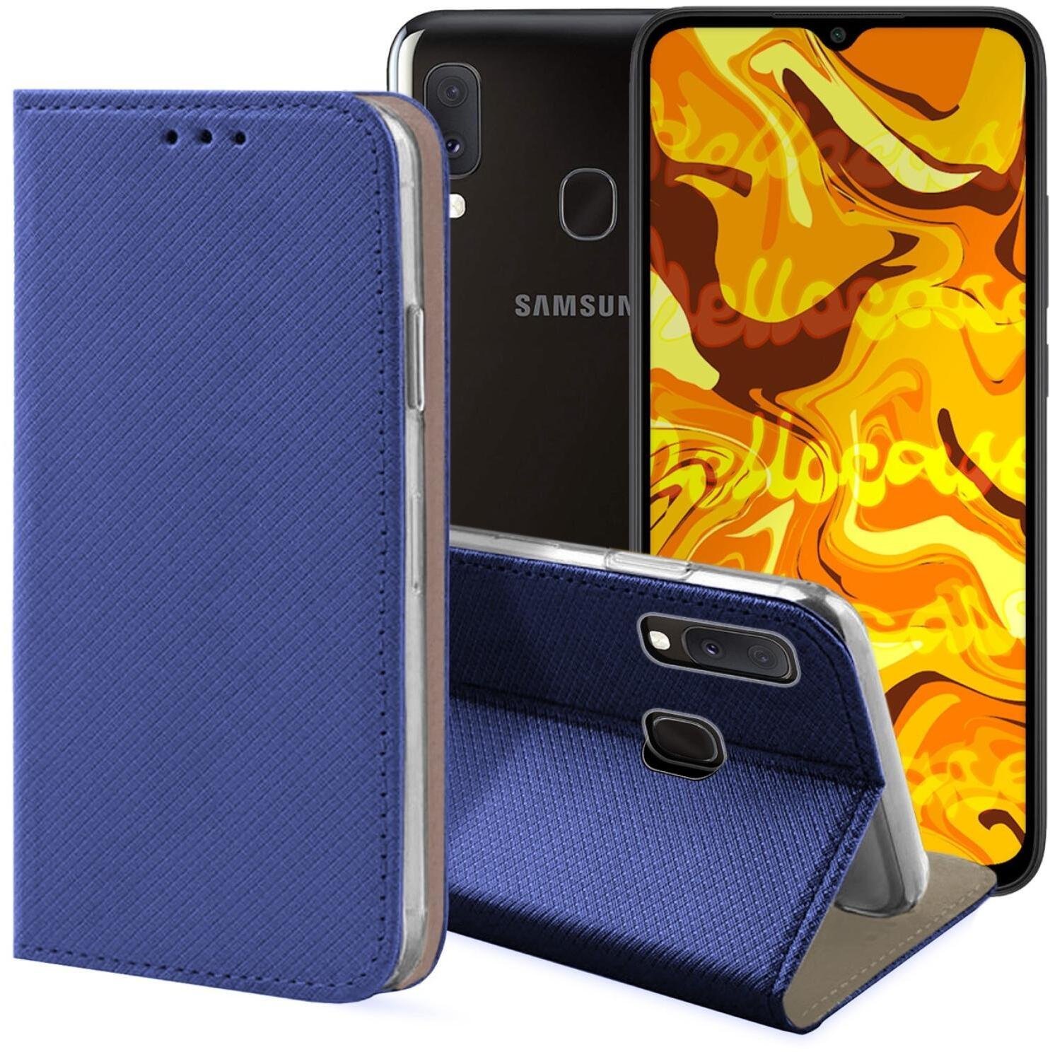 Hello Case Etui z Klapką Do Samsung Galaxy A20e Granatowe, Magnetyczne, Zamykane