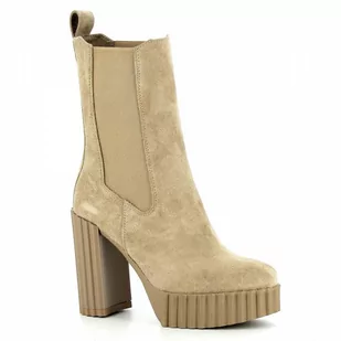 Beżowe damskie sztyblety na grubym obcasie CARINII - Carinii - Botki damskie - miniaturka - grafika 1