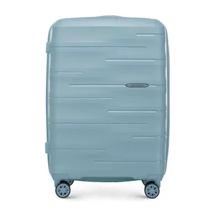 Średnia walizka z polipropylenu w tłoczone paski niebieska - Walizki Średnia walizka z polipropylenu w tłoczone paski niebieska - Walizki - miniaturka - grafika 1