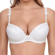 Biustonosze - SUSA Wiesn-Magiczny biustonosz Dirndl z fiszbinami push-up biustonosz z dodatkową miseczką dla zapierającego dech w piersiach dekoltu z wąską końcówką z satynowymi tasiemkami, biały (003), 70D - miniaturka - grafika 1