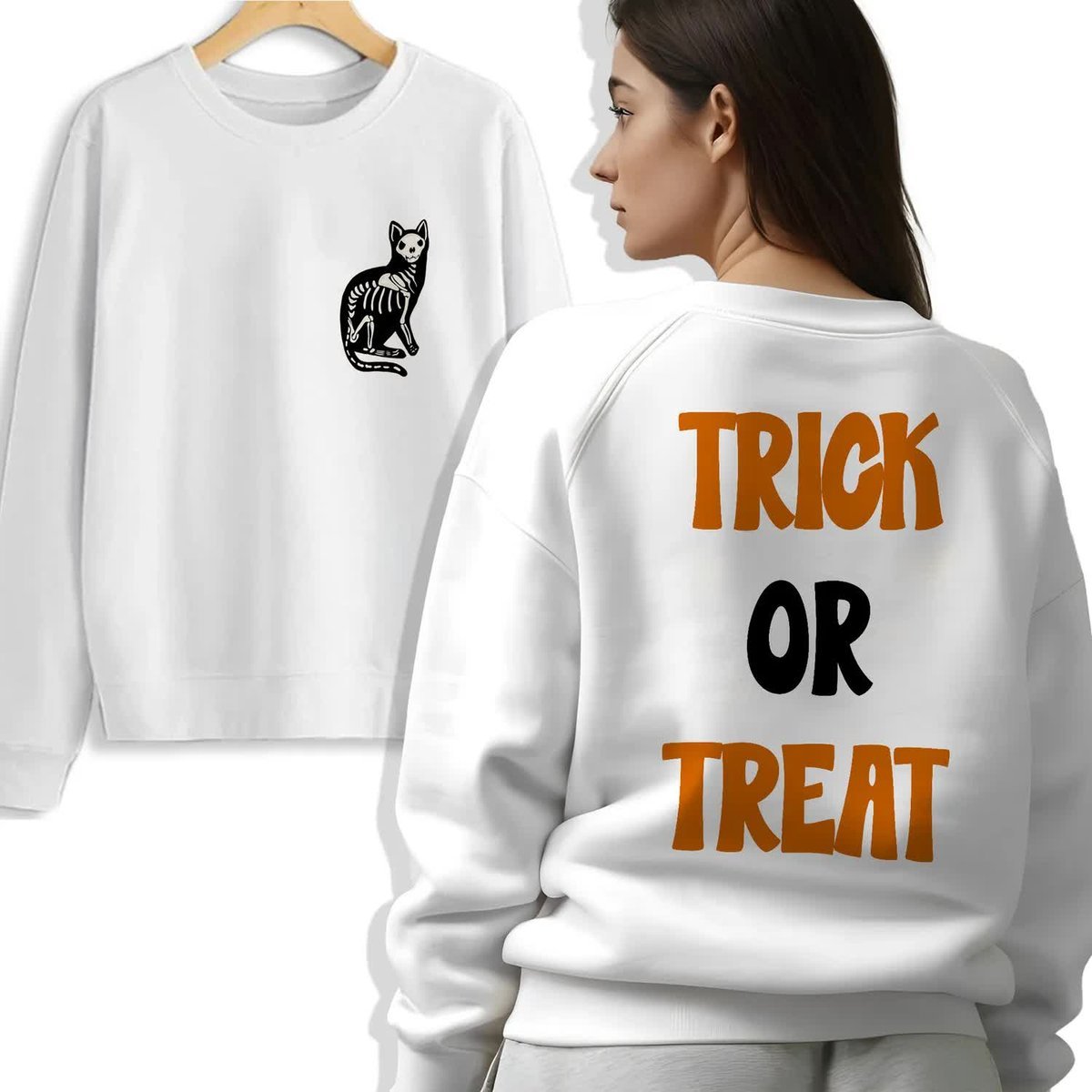 Biała Bluza Dresowa Damska TRICK OR TREAT Halloween Dla Jesieniary Rozm S