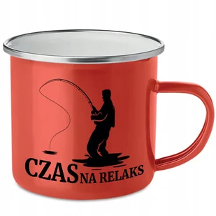 KUBEK STALOWY Emaliowany CZERWONY 250ml dla Wędkarza Czas na Relaks Wzory - Kubki - miniaturka - grafika 1