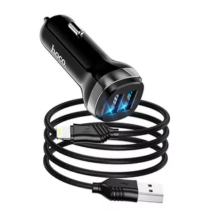 HOCO ładowarka samochodowa 2x USB + kabel USB A do iPhone Lightning 8-pin 2,4A Z40 czarna - Akcesoria do smartwatchy - miniaturka - grafika 1
