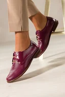 Półbuty damskie - Bordowe półbuty skórzane damskie z wzorkiem płaskie złota ozdoba sznurowane PRODUKT POLSKI Casu 5761-SLTO H - miniaturka - grafika 1