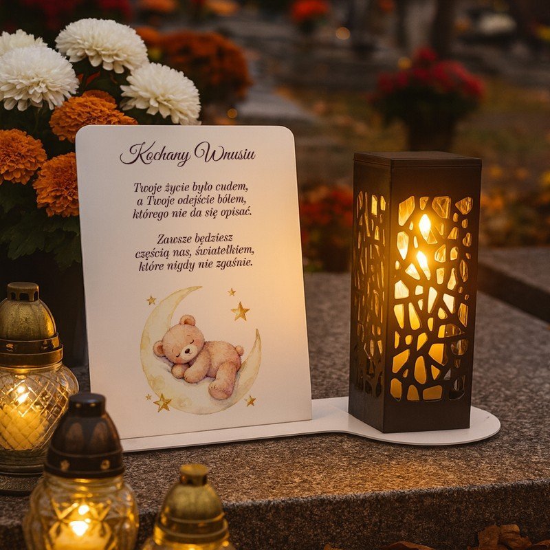 Znicz LAMPION solarny METALOWA podstawka na GRÓB
