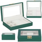 Pudełka i szkatułki - Szkatułka na biżuterię 23,5x14x5,5 cm zielony, ekoskóra organizer z przegródkami - miniaturka - grafika 1