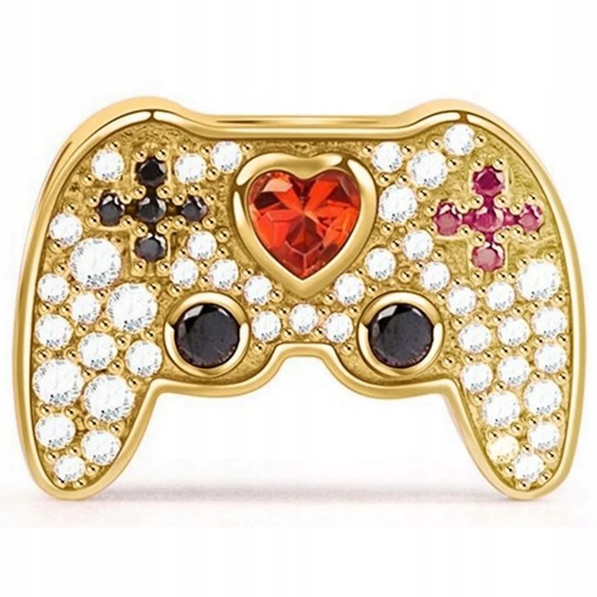 Złoty Charms Joystick Pad Kontroler do Gry z Cyrkoniami Czerwony SREBRO 925