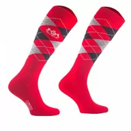 Skarpetki jeździeckie - COMODO Podkolanówki jeździeckie MERINO KARO - czerwony/szary/czarny - miniaturka - grafika 1