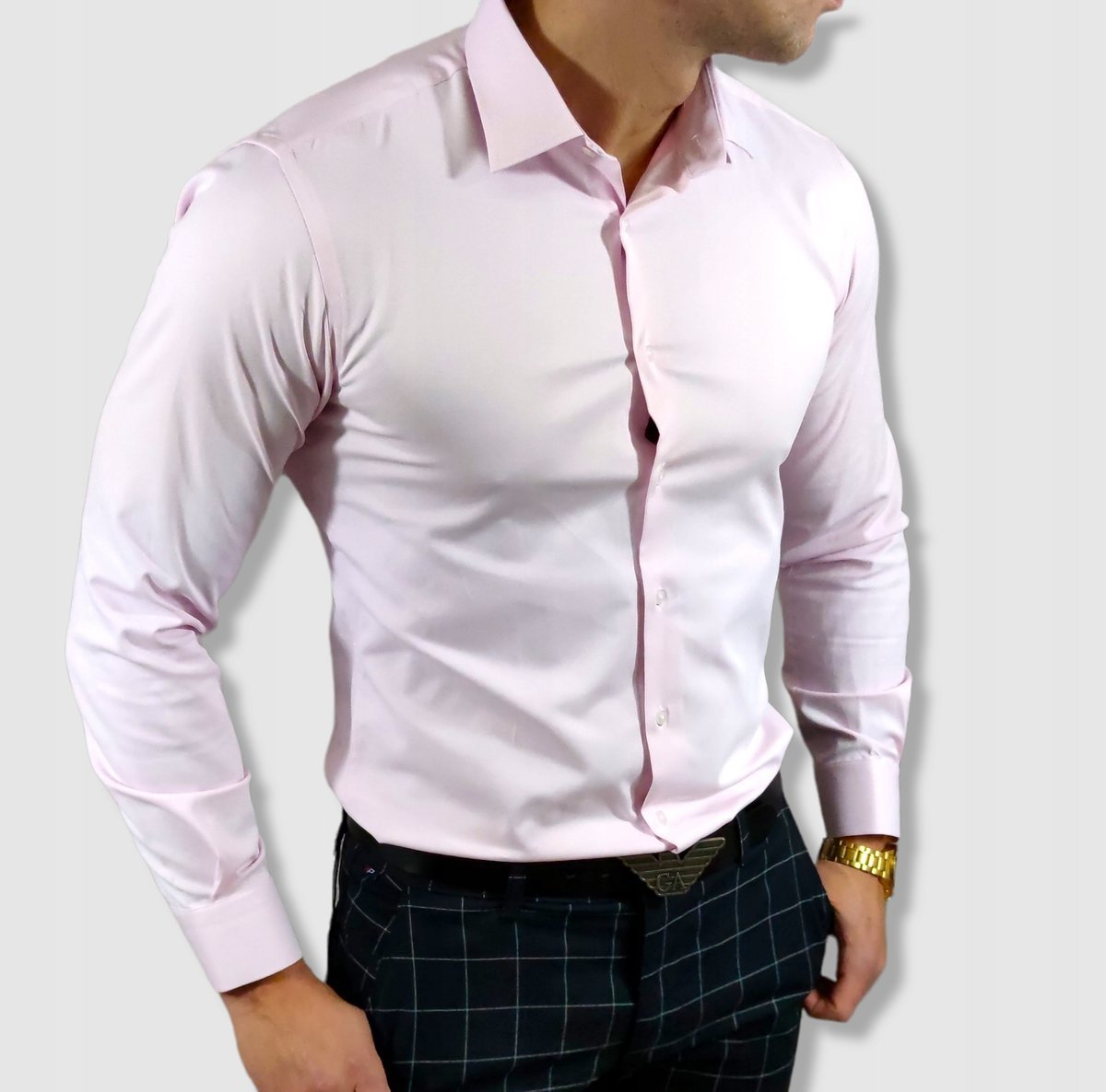 Klasyczna koszula slim fit różowa elegancka ESP06 - 3XL
