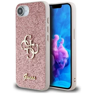 Guess Etui Fixed Glitter Big 4G do iPhone 16e, różowe - Etui i futerały do telefonów - miniaturka - grafika 1