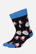 Skarpetki męskie - Skarpety Świąteczne Granatowo-Niebieskie W Mikołaje - miniaturka - grafika 1