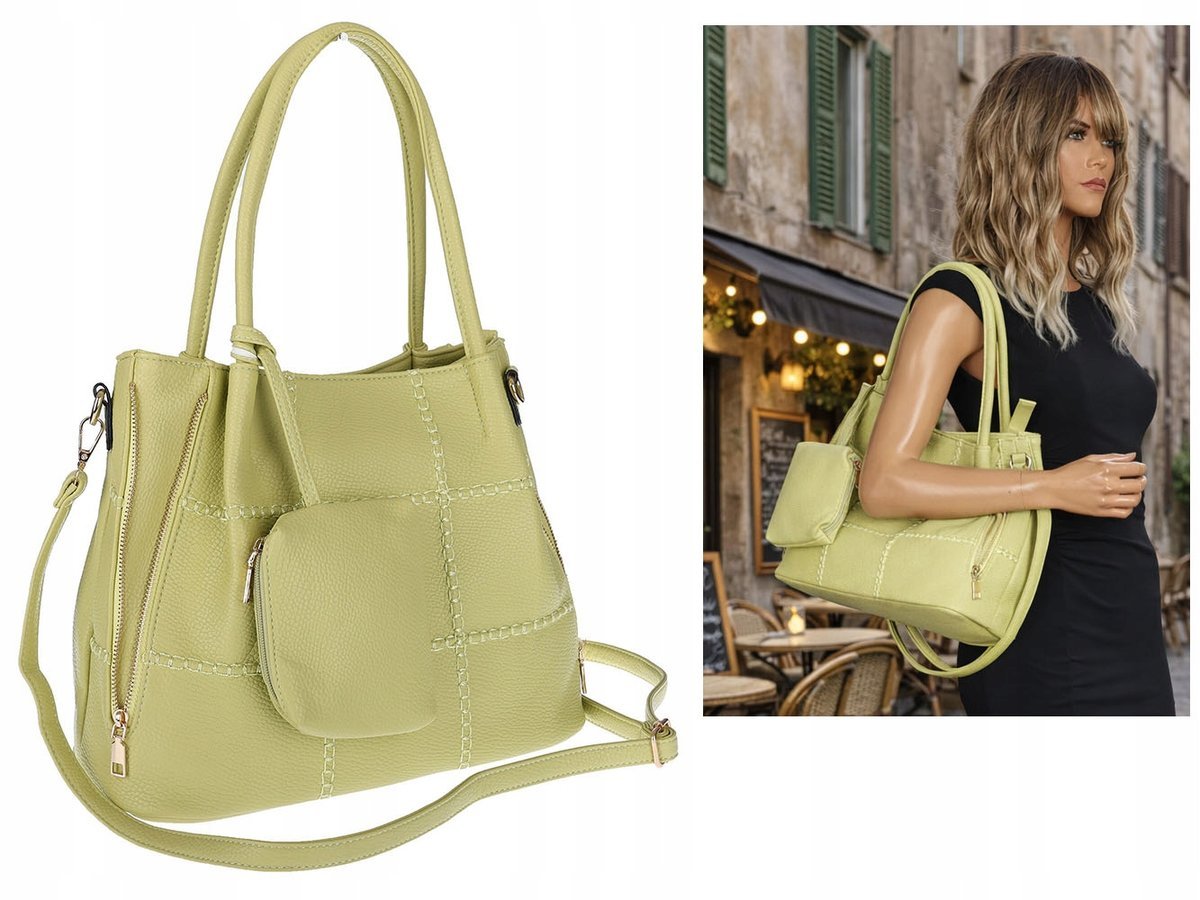 Torebka Damska Shopperka Pojemna Duża A4 Modna Torba kuferek LH6022 Zielona