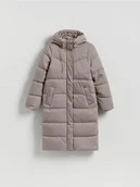 Kurtki damskie - Reserved - Długa kurtka z kapturem - beżowy - miniaturka - grafika 1