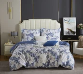 Pościel - Biała Pościel w Liście Satyna Bawełniana 220x200 Y014 - miniaturka - grafika 1