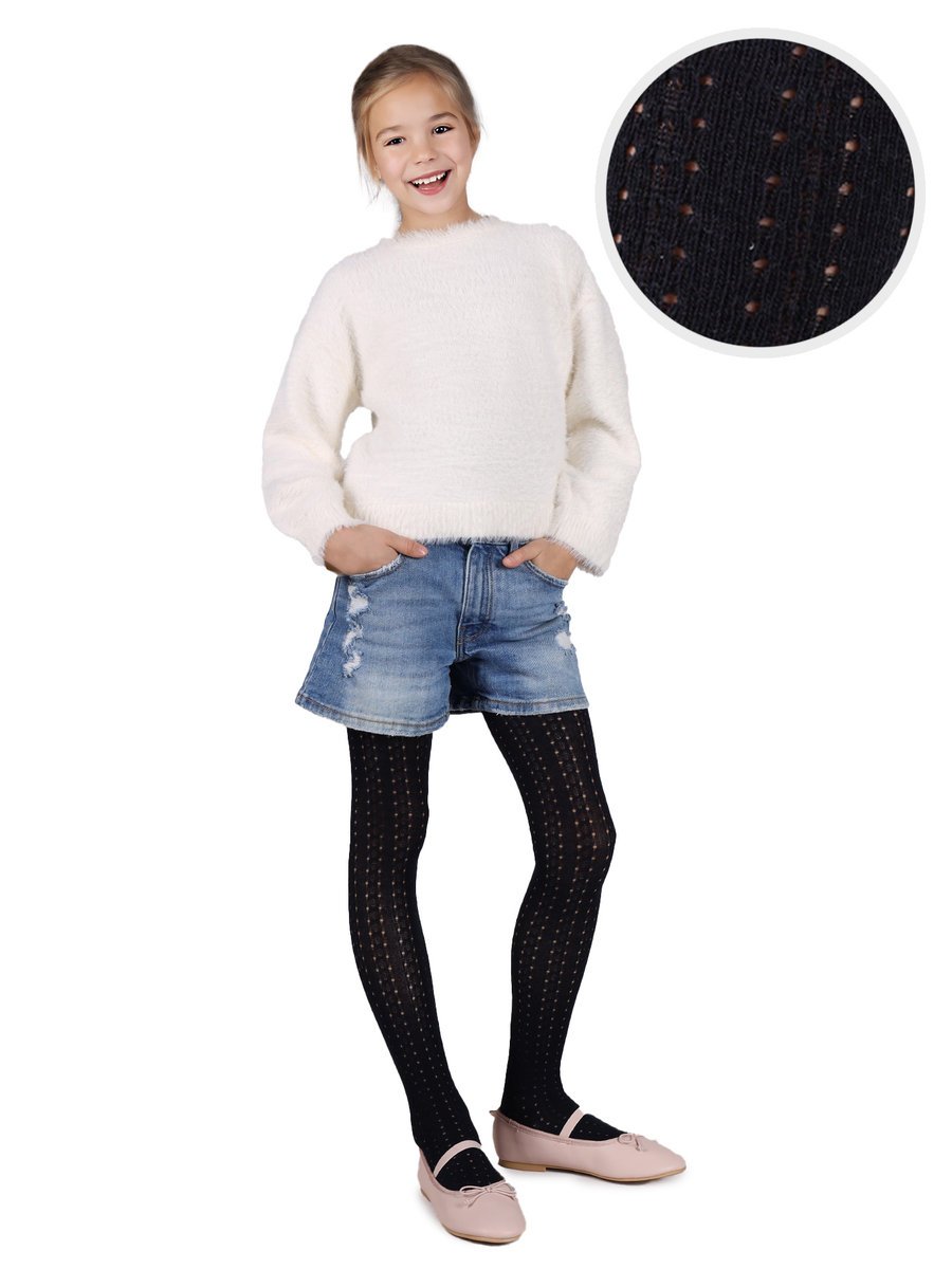 Rajstopy bawełniane dziewczęce dziecięce ażurowe czarne 128-134 MYWAY