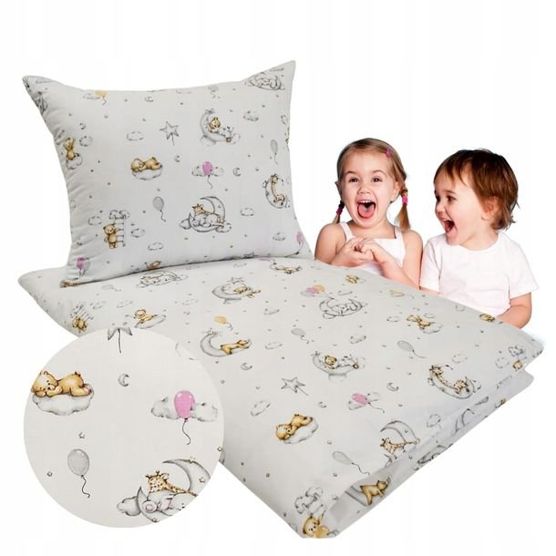 Pościel Dziecięca 100x135 + 40x60 Miśki Na Księżycu Produkt Polski Bawełna
