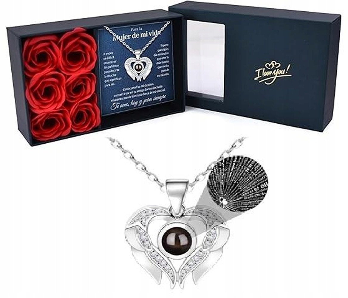 Naszyjnik z Kamieniem Kocham Cię w 100 Językach Prezent Eleganckie Pudełko