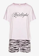 Piżamy damskie - Fioletowy Bawełniany Komplet Piżamowy T-shirt i Szorty w Zebrę Milavira - Born2be - miniaturka - grafika 1