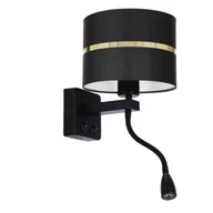 Lampy ścienne - POLO LAMPA KINKIET CZARNY 1X40W E27+2W LED ABAŻUR CZARNY+ZŁOTY PASEK - miniaturka - grafika 1