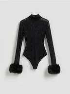 Koszulki i topy damskie - Reserved - Body z metaliczną nicią - czarny - miniaturka - grafika 1