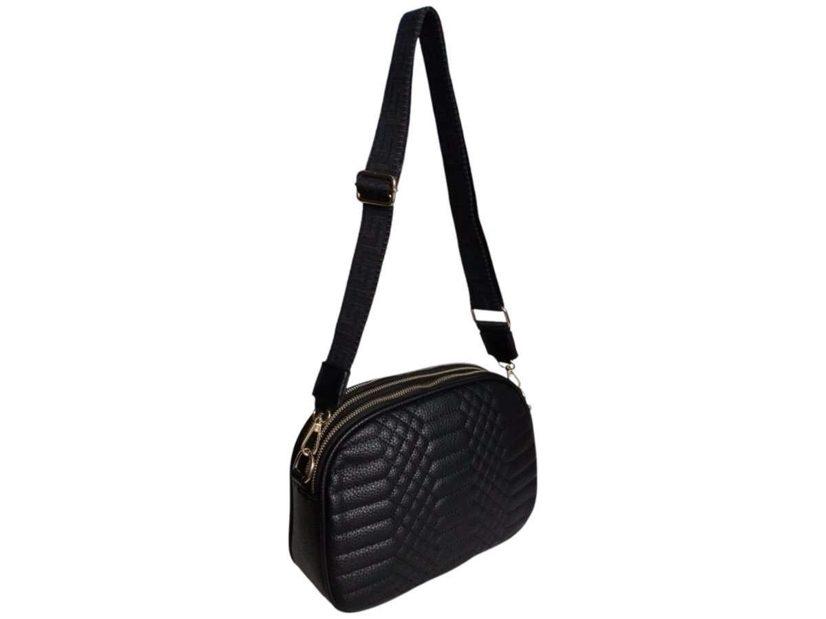 Torebka Damska Pikowana, Mała Listonoszka Na Ramię Czarna, Miejski Kuferek