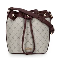 Torebki damskie - Torebka typu worek z ekoskóry w monogram beżowa - miniaturka - grafika 1