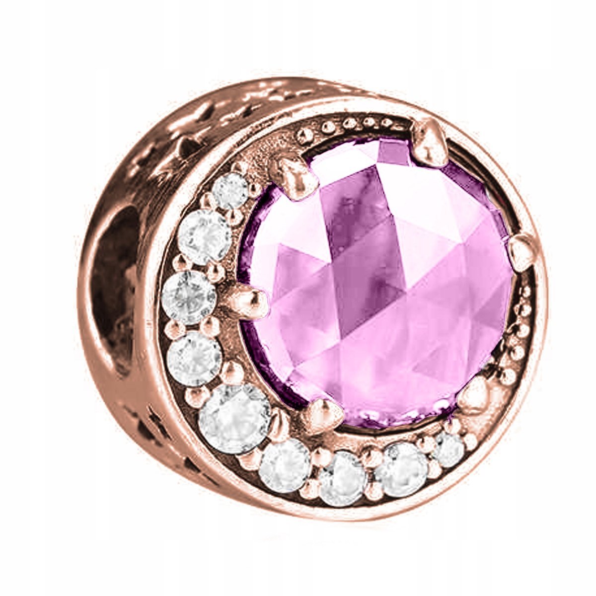 Charms Pozłacany Księżyc Cyrkonie Różowy Kamień Kryształ Moon SREBRO 925