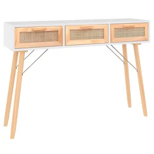 Stolik konsolowy, biały, 105x30x75 cm, drewno sosnowe i rattan Lumarko! - Konsole i sekretarzyki - miniaturka - grafika 3