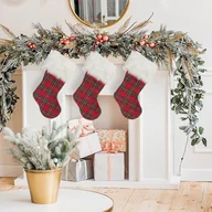 Ozdoby bożonarodzeniowe - Skarpeta świąteczna mięciutka futerko kratka 28X56 - miniaturka - grafika 1