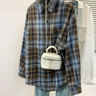 Koszule damskie - TEMU Koszula w Kratę Dwukolorowa, Luźna i Casualowa - miniaturka - grafika 1