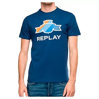Koszulki męskie - Replay T-shirt męski, 788 stalowy niebieski, S - grafika 1