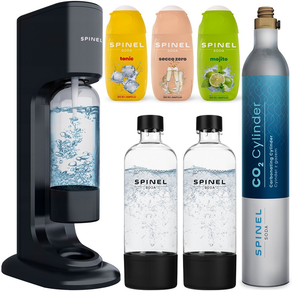 Saturator SPINEL SPINEL SODA BubbleON - 2 butelki BPA Free syropy bez cukru gazowana woda domowy zestaw CO2